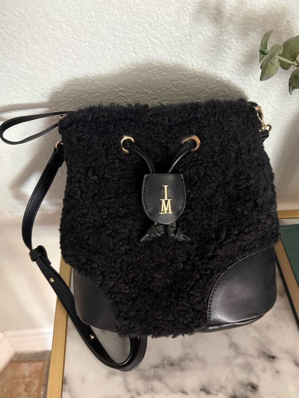 Isaac Mizrahi Black Faux Fur Purse